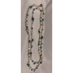 Honora Baroque Pearl Long Necklace Turquoise Blue Topaz Sterling Clasp 40" 925